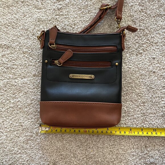 Stone Mountain USA 100% Talia Bonded Leather Black & Brown Crossbody Bag Gold - Picture 9 of 9